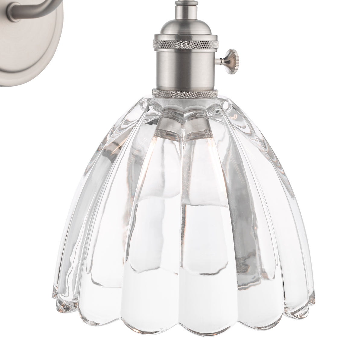 Dar Hadano Wall Light Antique Chrome and Scalloped Bell Glass