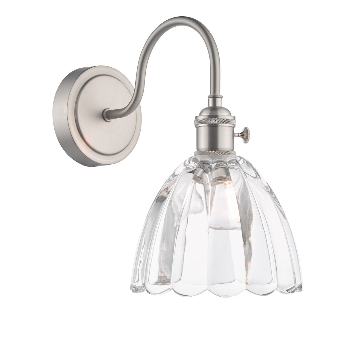 Dar Hadano Wall Light Antique Chrome and Scalloped Bell Glass