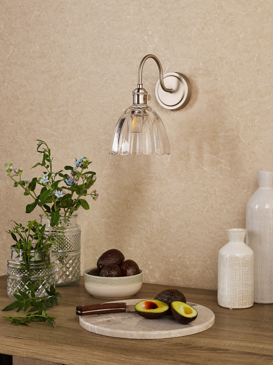 Dar Hadano Wall Light Antique Chrome and Scalloped Bell Glass