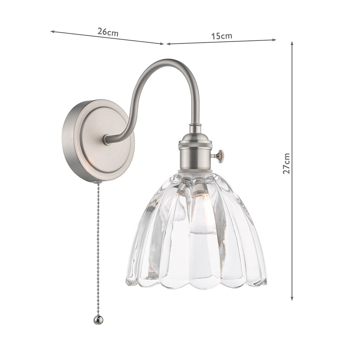 Dar Hadano Wall Light Antique Chrome and Scalloped Bell Glass