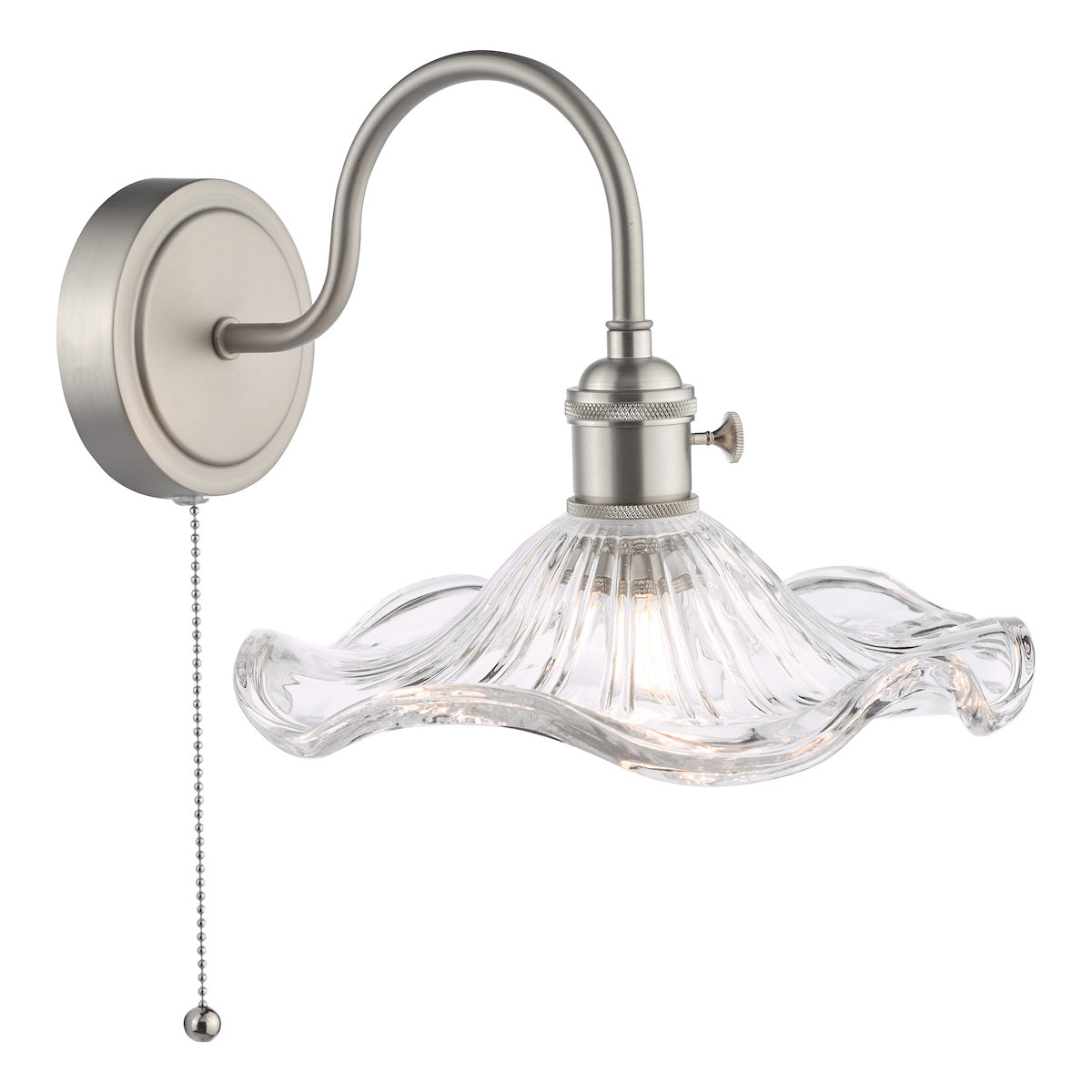 Dar Hadano Wall Light Antique Chrome and Wavy Glass