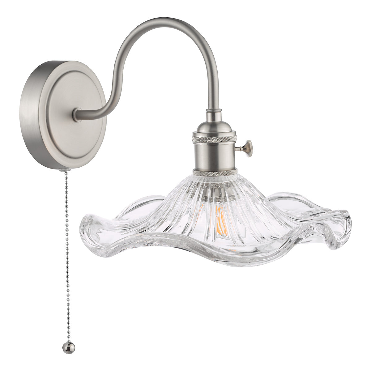 Dar Hadano Wall Light Antique Chrome and Wavy Glass