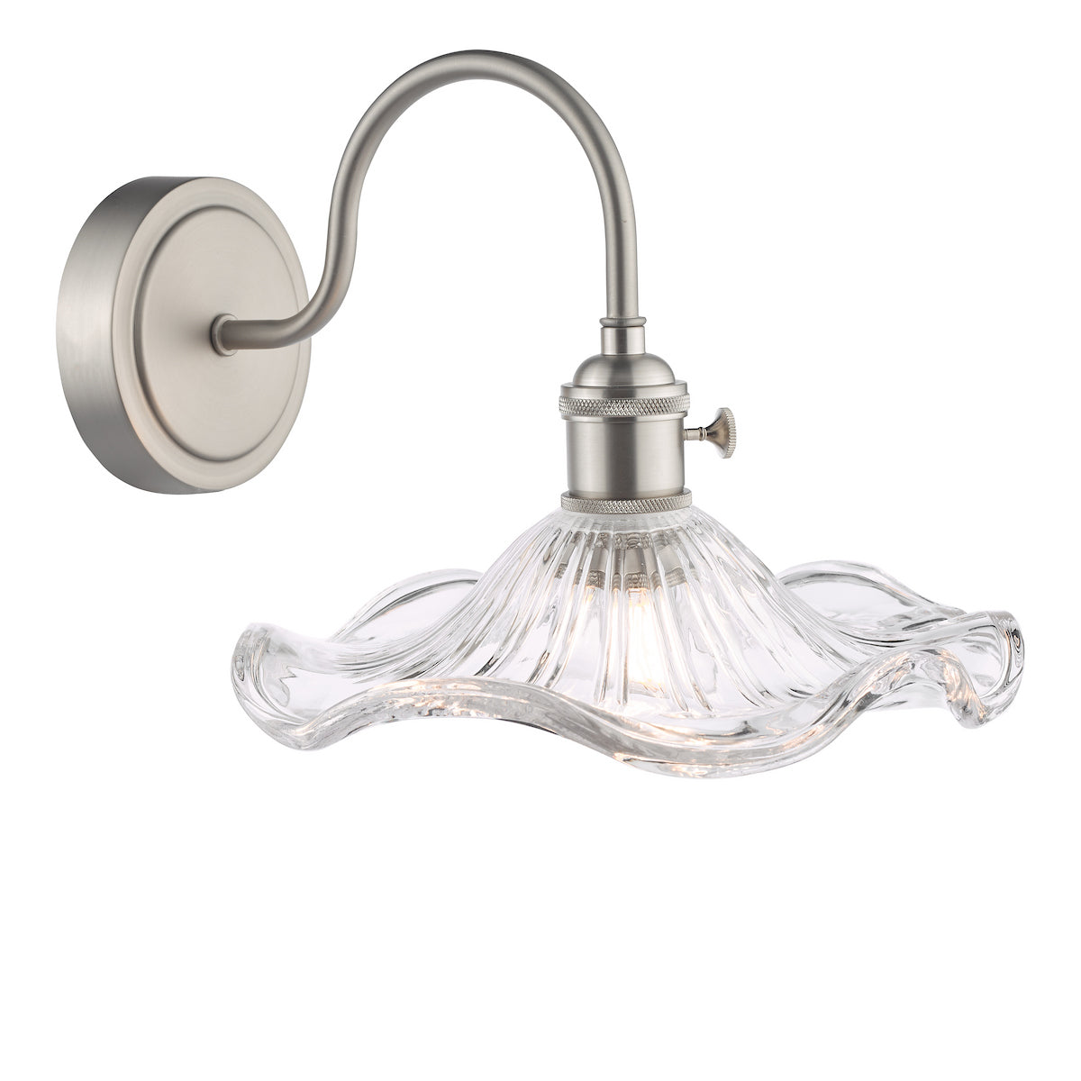 Dar Hadano Wall Light Antique Chrome and Wavy Glass