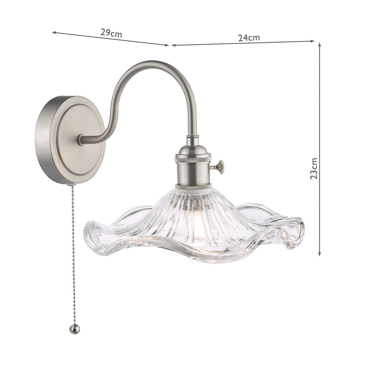 Dar Hadano Wall Light Antique Chrome and Wavy Glass