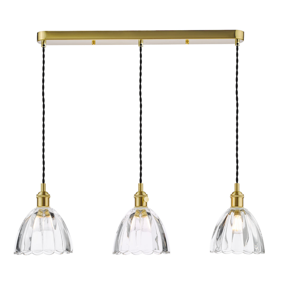 Dar Hadano 3 Light Bar Pendant Natural Brass and Scalloped Bell Glass
