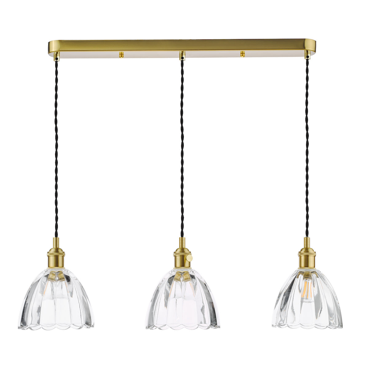 Dar Hadano 3 Light Bar Pendant Natural Brass and Scalloped Bell Glass