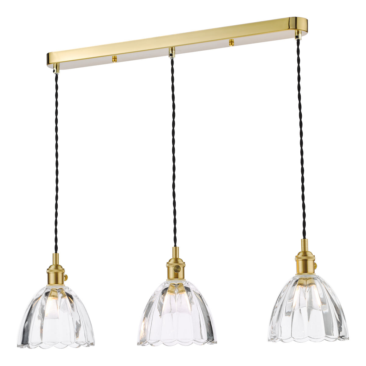 Dar Hadano 3 Light Bar Pendant Natural Brass and Scalloped Bell Glass