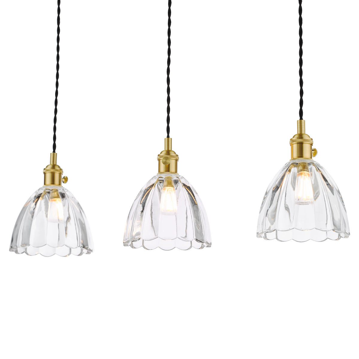 Dar Hadano 3 Light Bar Pendant Natural Brass and Scalloped Bell Glass