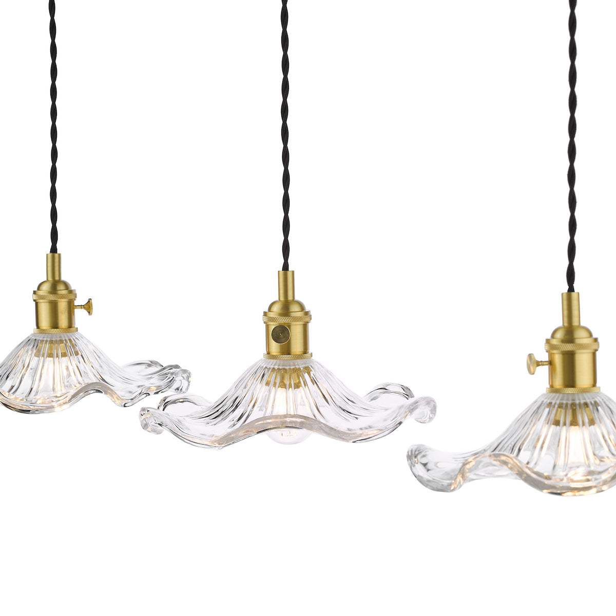 Dar Hadano 3 Light Bar Pendant Natural Brass and Wavy Glass