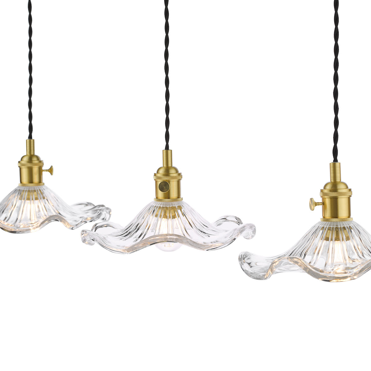 Dar Hadano 3 Light Bar Pendant Natural Brass and Wavy Glass