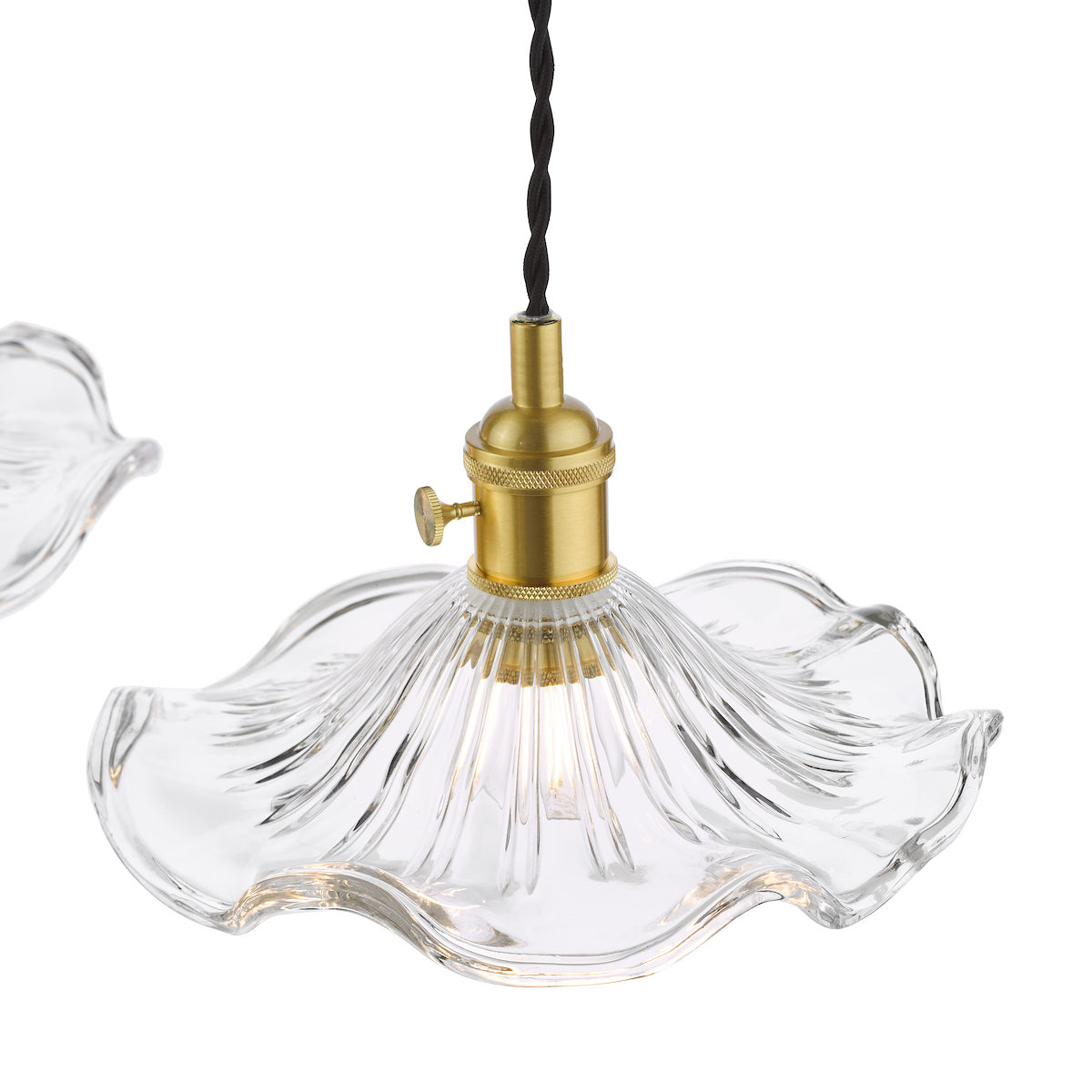 Dar Hadano 3 Light Bar Pendant Natural Brass and Wavy Glass