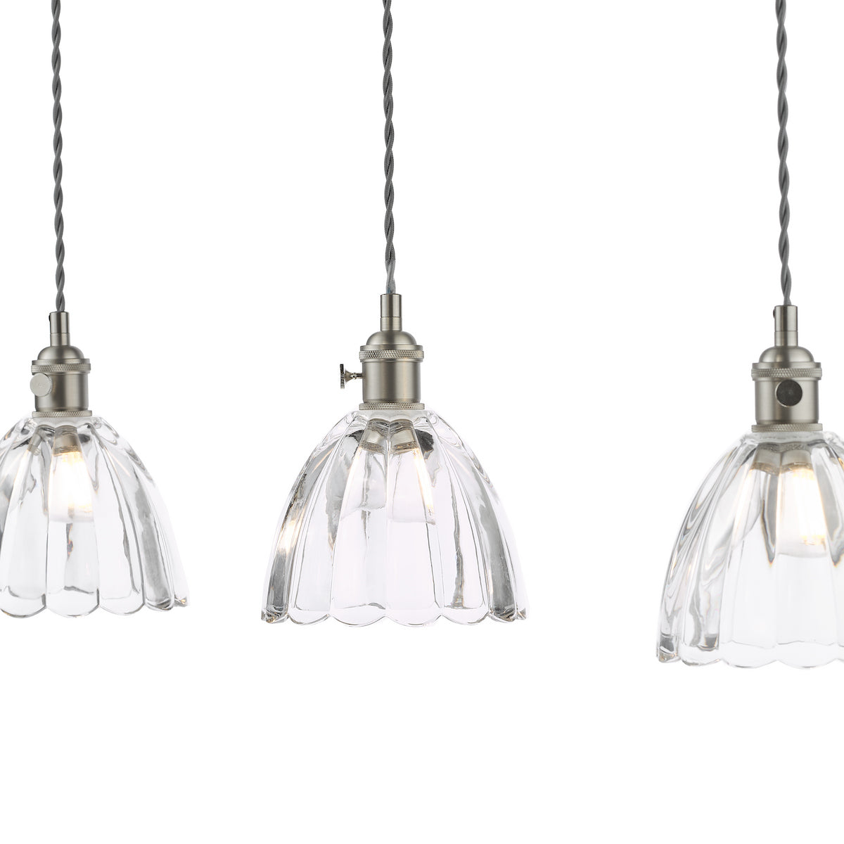 Dar Hadano 3 Light Bar Pendant Antique Chrome and Scalloped Bell Glass