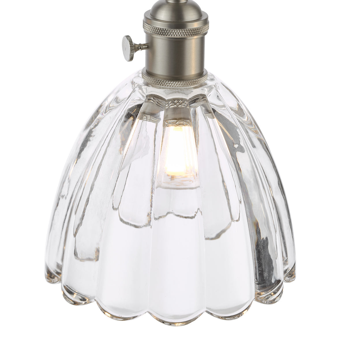 Dar Hadano 3 Light Bar Pendant Antique Chrome and Scalloped Bell Glass