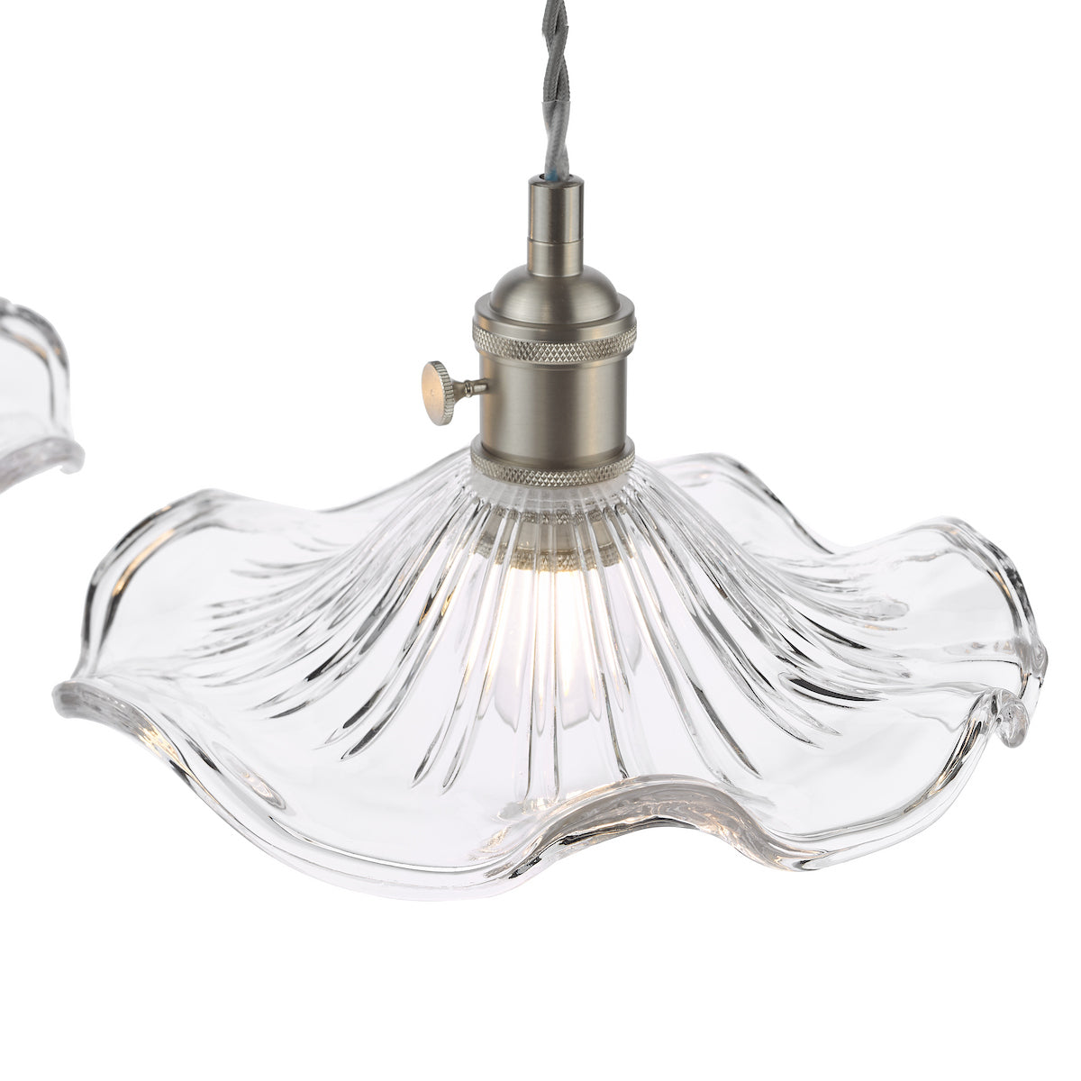 Dar Hadano 3 Light Bar Pendant Antique Chrome and Wavy Glass