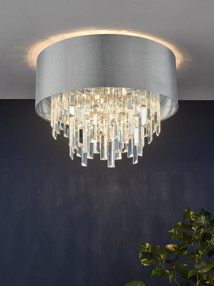 Dar Halle 4 Light Flush Grey Shade Crystal
