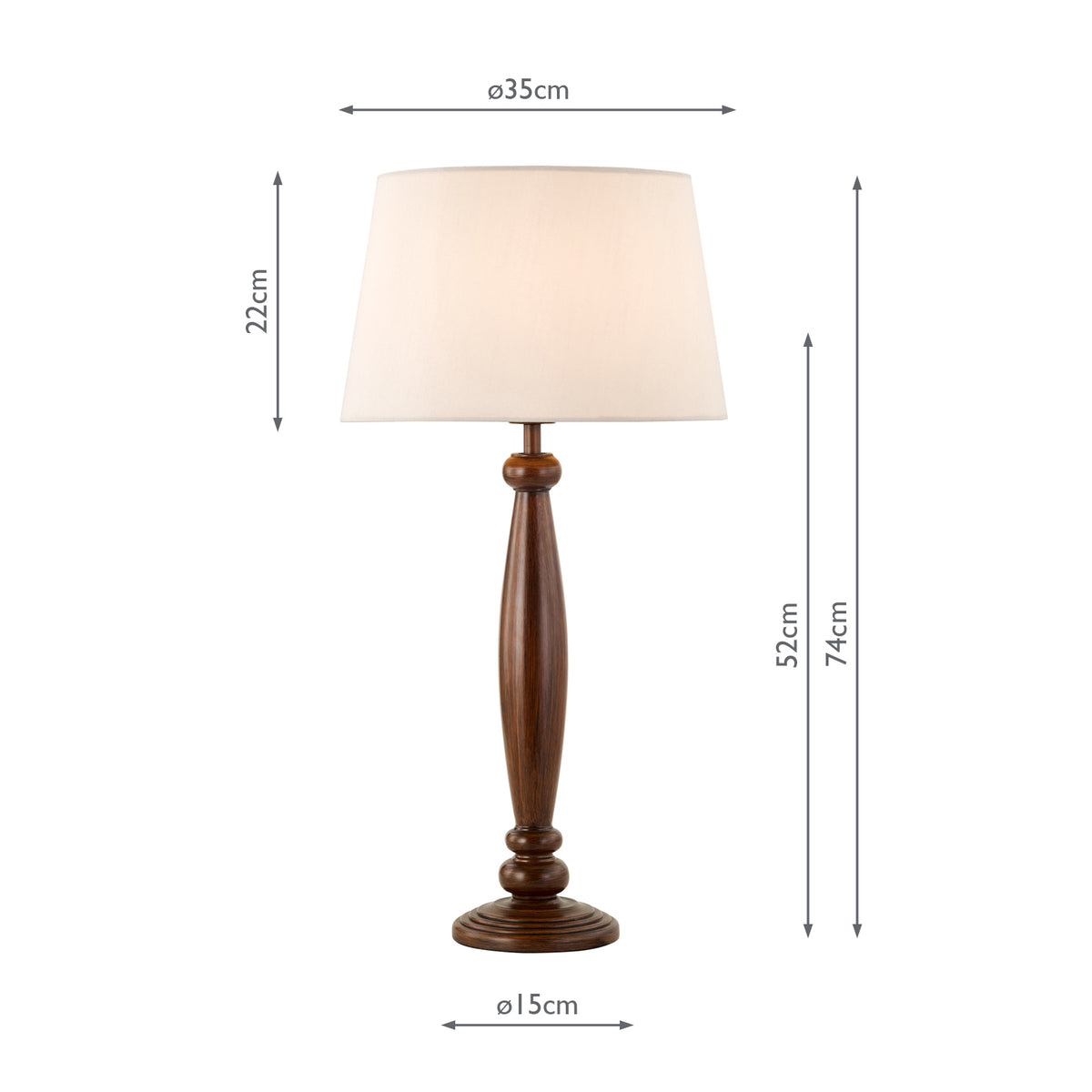 Dar Hayward Table Lamp Wood Effect and Antique Brass With Taupe Shade