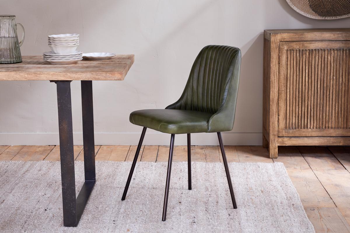 Nkuku Harsha Leather Dining Chair Rich Green