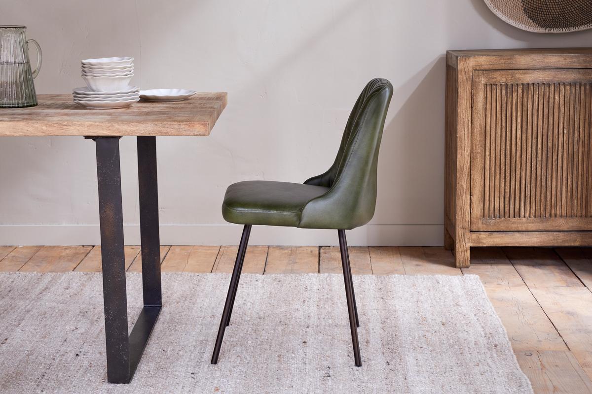 Nkuku Harsha Leather Dining Chair Rich Green