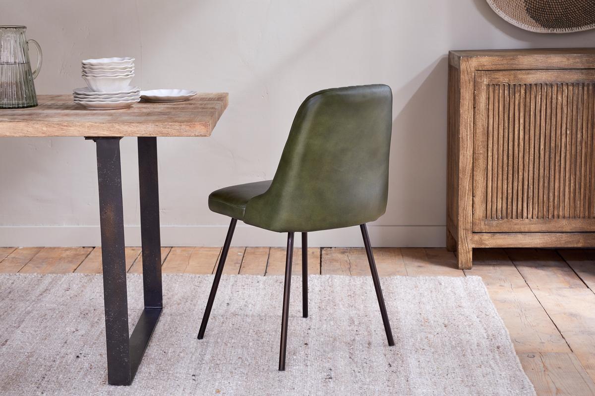Nkuku Harsha Leather Dining Chair Rich Green