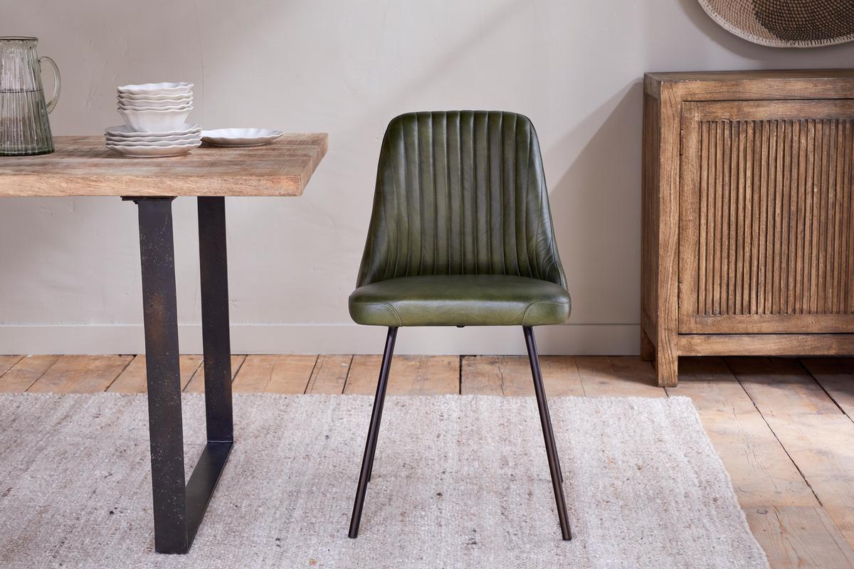 Nkuku Harsha Leather Dining Chair Rich Green
