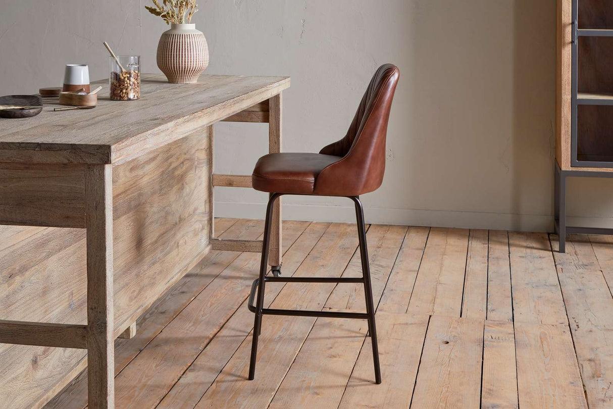 Nkuku Harsha Leather Counter Chair Chocolate Brown