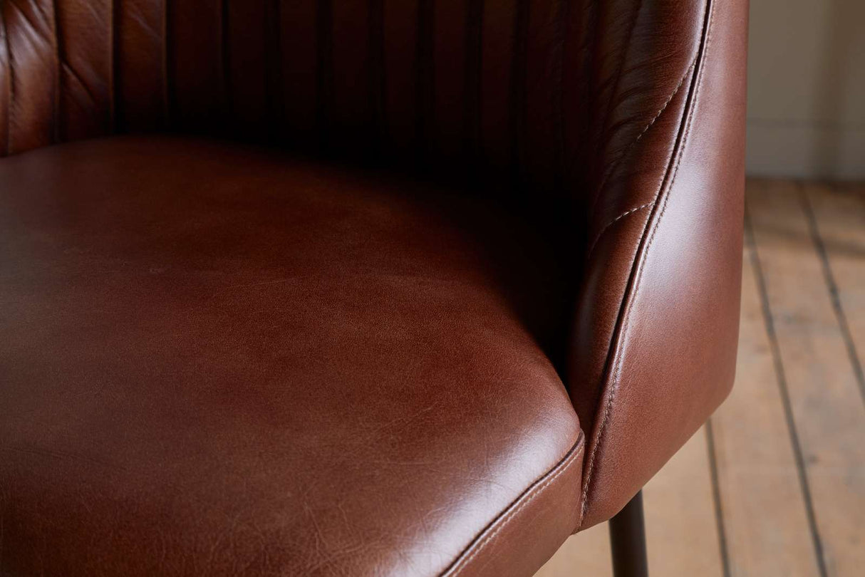 Nkuku Harsha Leather Counter Chair Chocolate Brown