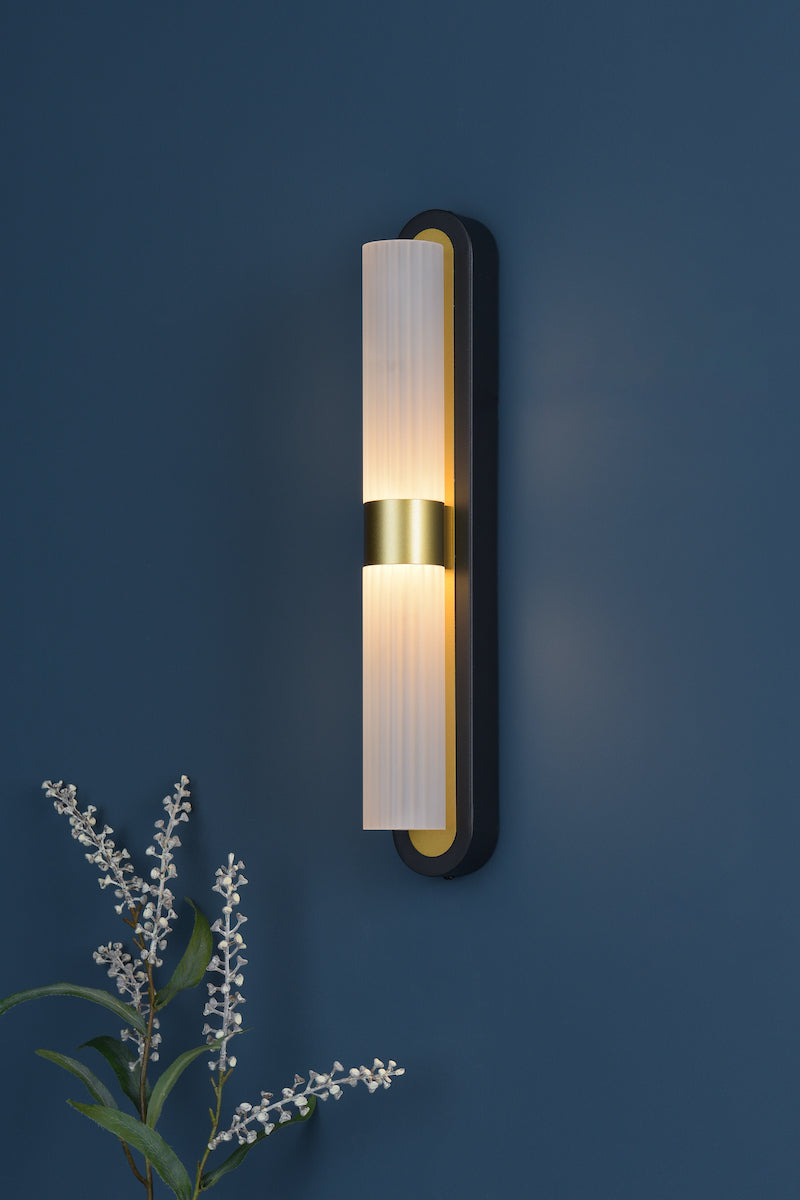 Dar Hessel 2 Light Wall Light Matt Black and Satin Gold LED