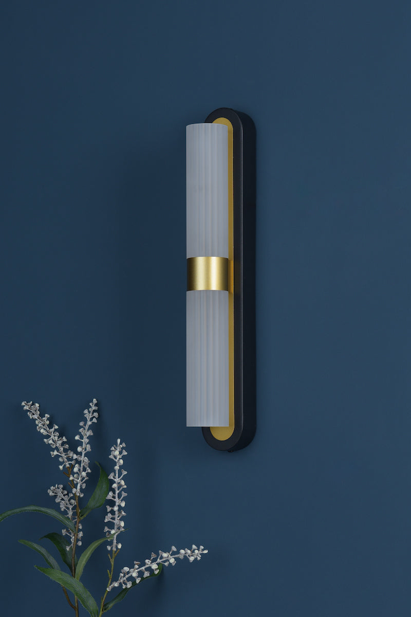 Dar Hessel 2 Light Wall Light Matt Black and Satin Gold LED