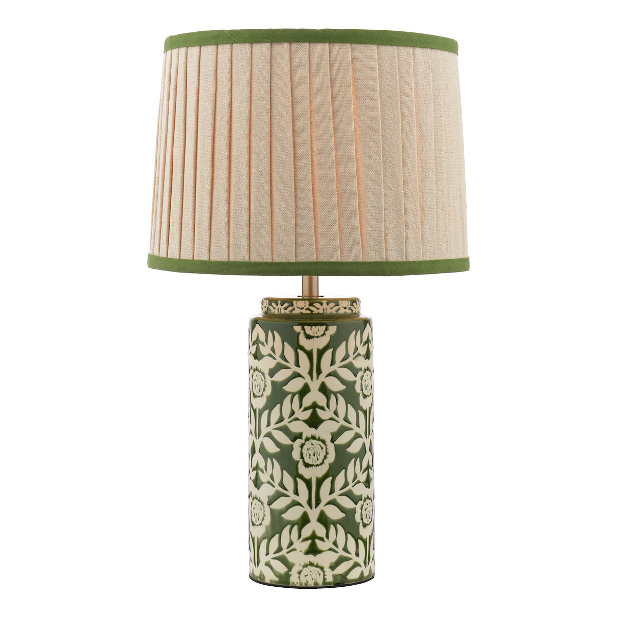 Joules Highclere Table Lamp Green Ceramic and Antique Brass With Shade