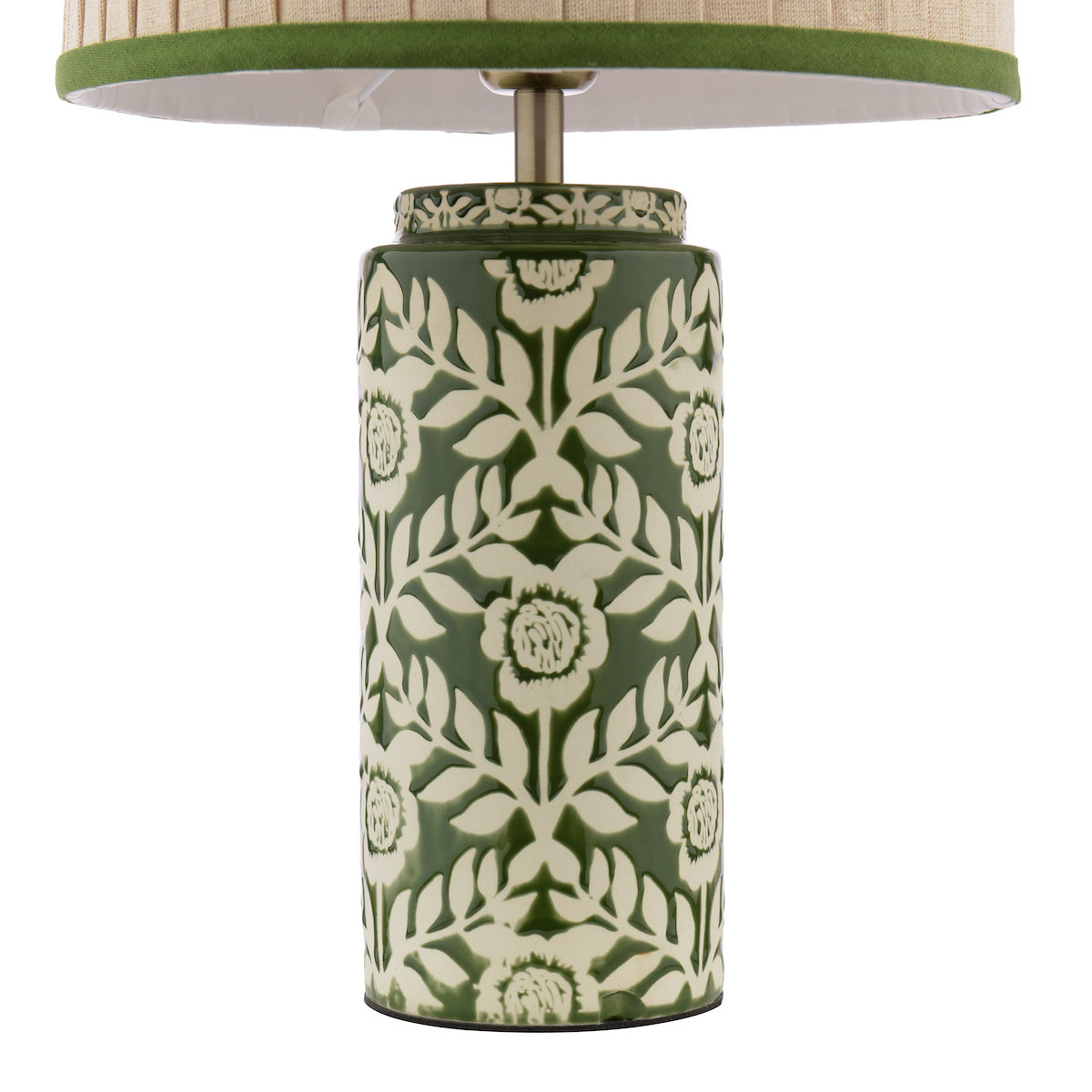 Joules Highclere Table Lamp Green Ceramic and Antique Brass With Shade