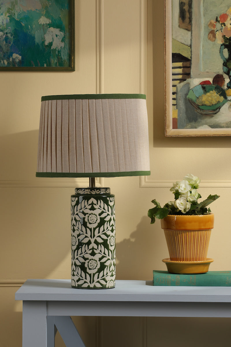 Joules Highclere Table Lamp Green Ceramic and Antique Brass With Shade