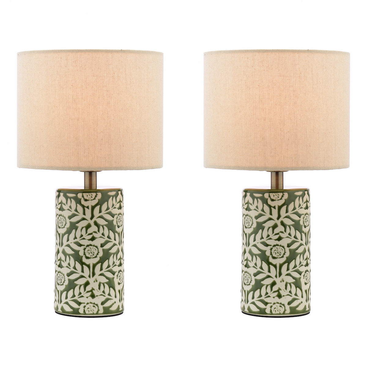 Joules Highclere Twin Pack Table Lamp Green Ceramic With Shade