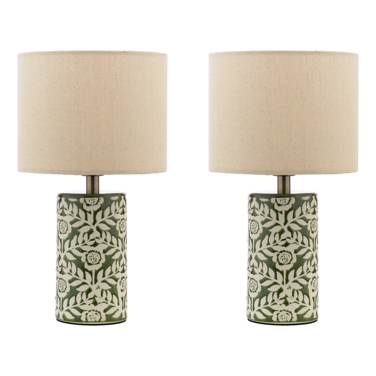 Joules Highclere Twin Pack Table Lamp Green Ceramic With Shade