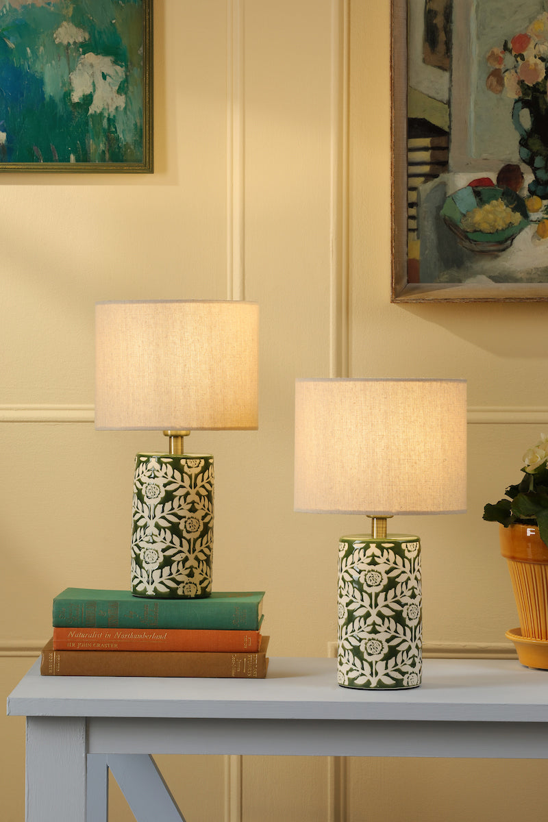 Joules Highclere Twin Pack Table Lamp Green Ceramic With Shade
