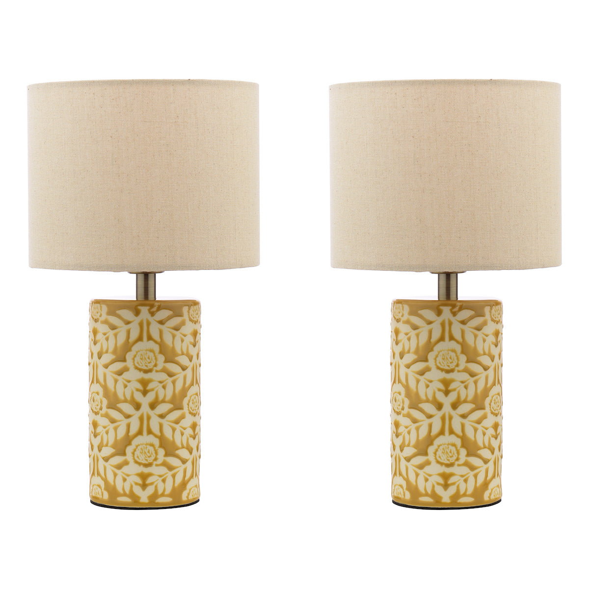 Joules Highclere Twin Pack Table Lamp Yellow Ceramic With Shade