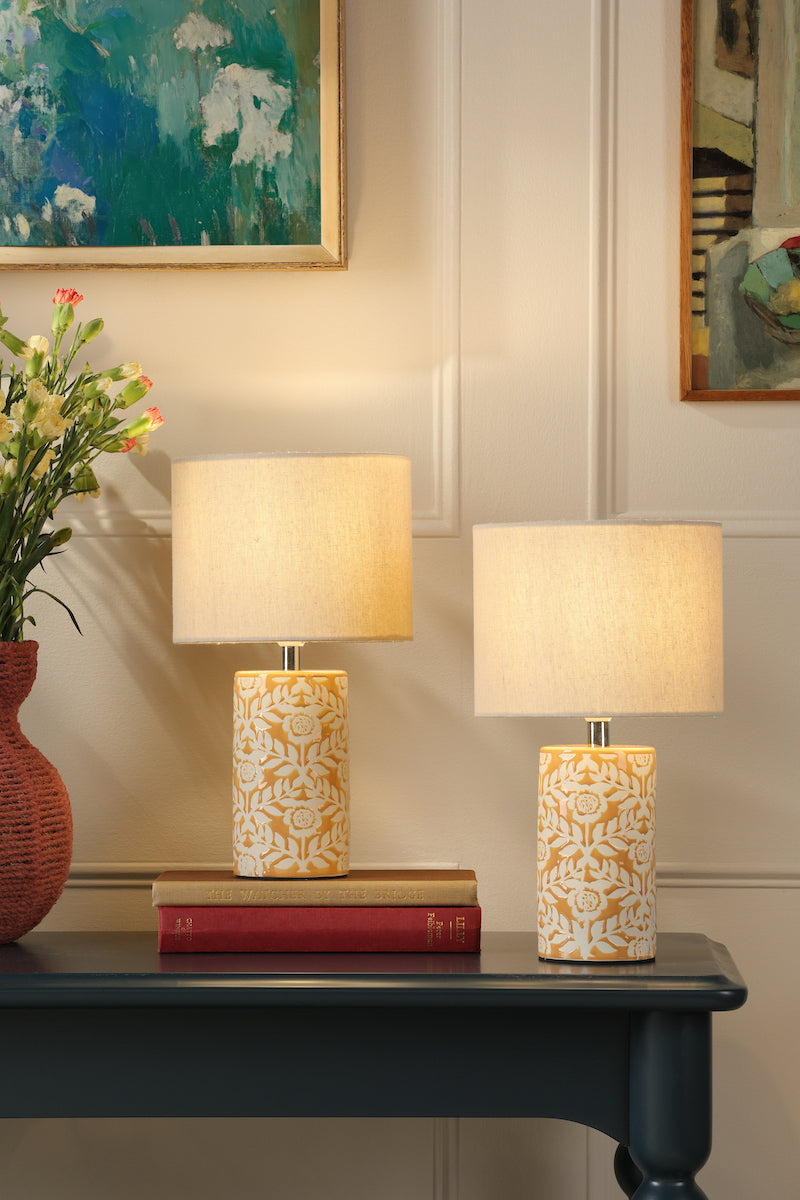 Joules Highclere Twin Pack Table Lamp Yellow Ceramic With Shade