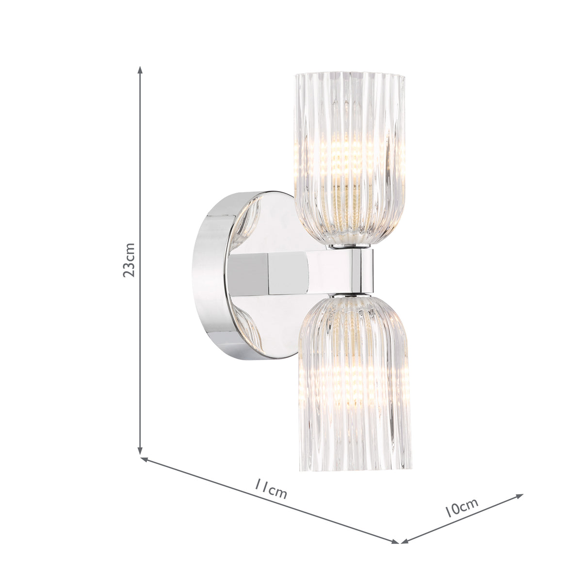 Dar Hilaria 2 Light Bathroom Wall Light Polished Chrome and Ribbed Glass IP44