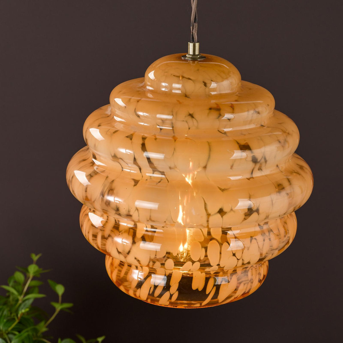 Dar Hive Pendant Antique Brass and Orange Art Glass