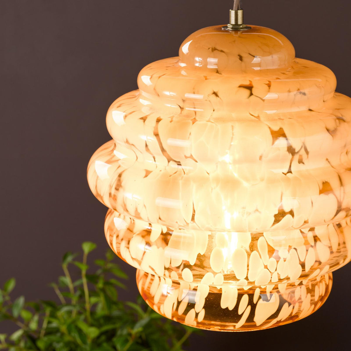 Dar Hive Pendant Antique Brass and Orange Art Glass