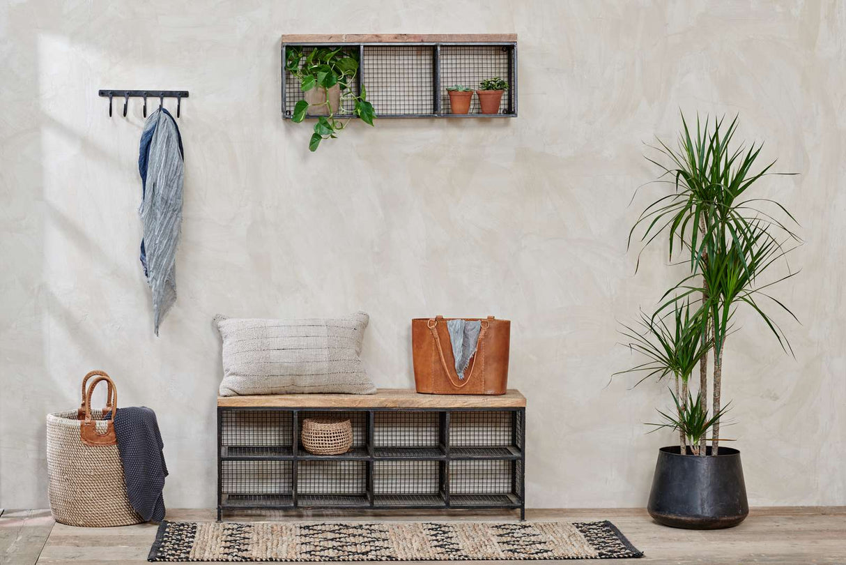 Nkuku Hasa Industrial Storage Bench Iron & Mango Wood