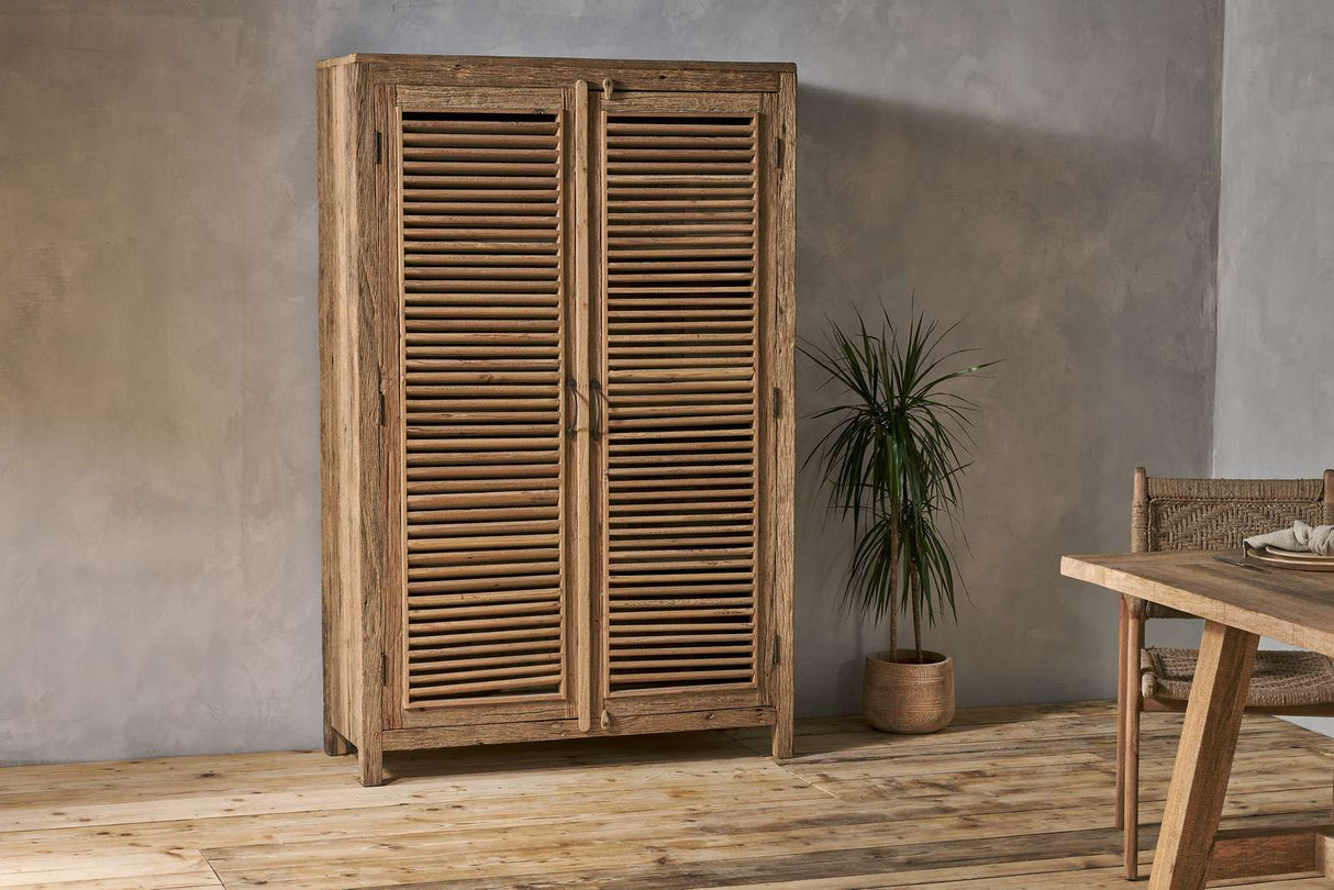 Nkuku Ibo Reclaimed Wooden Slatted Cabinet Natural Large