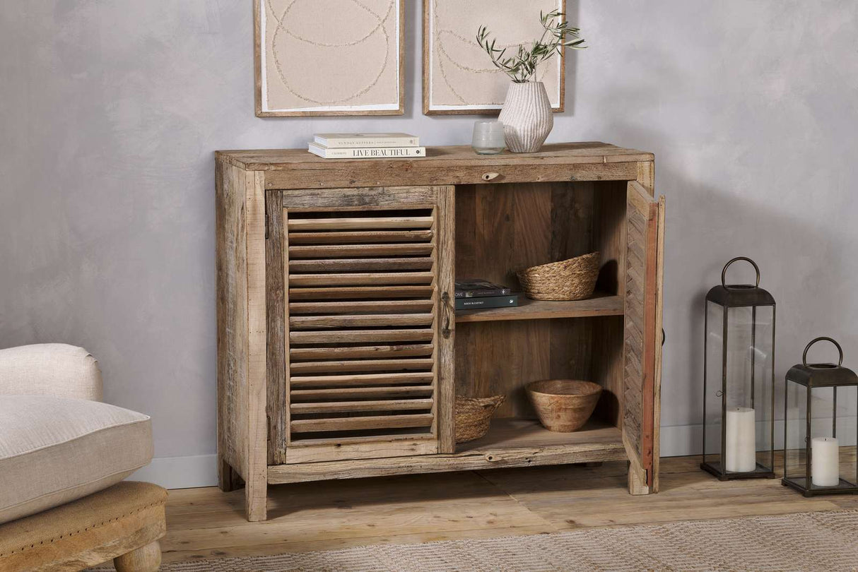 Nkuku Ibo Reclaimed Wooden Slatted Sideboard Natural