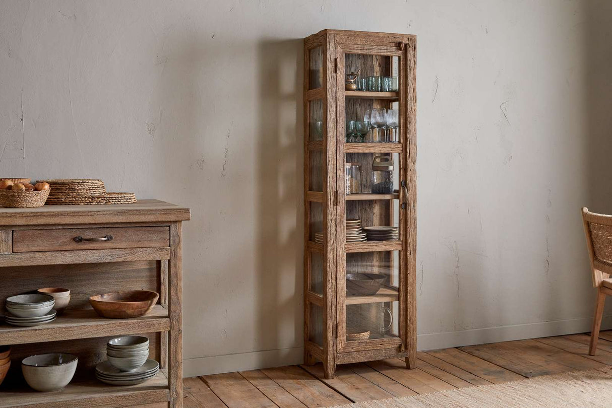 Nkuku Ibo Reclaimed Wood & Glass Cabinet Natural Tall