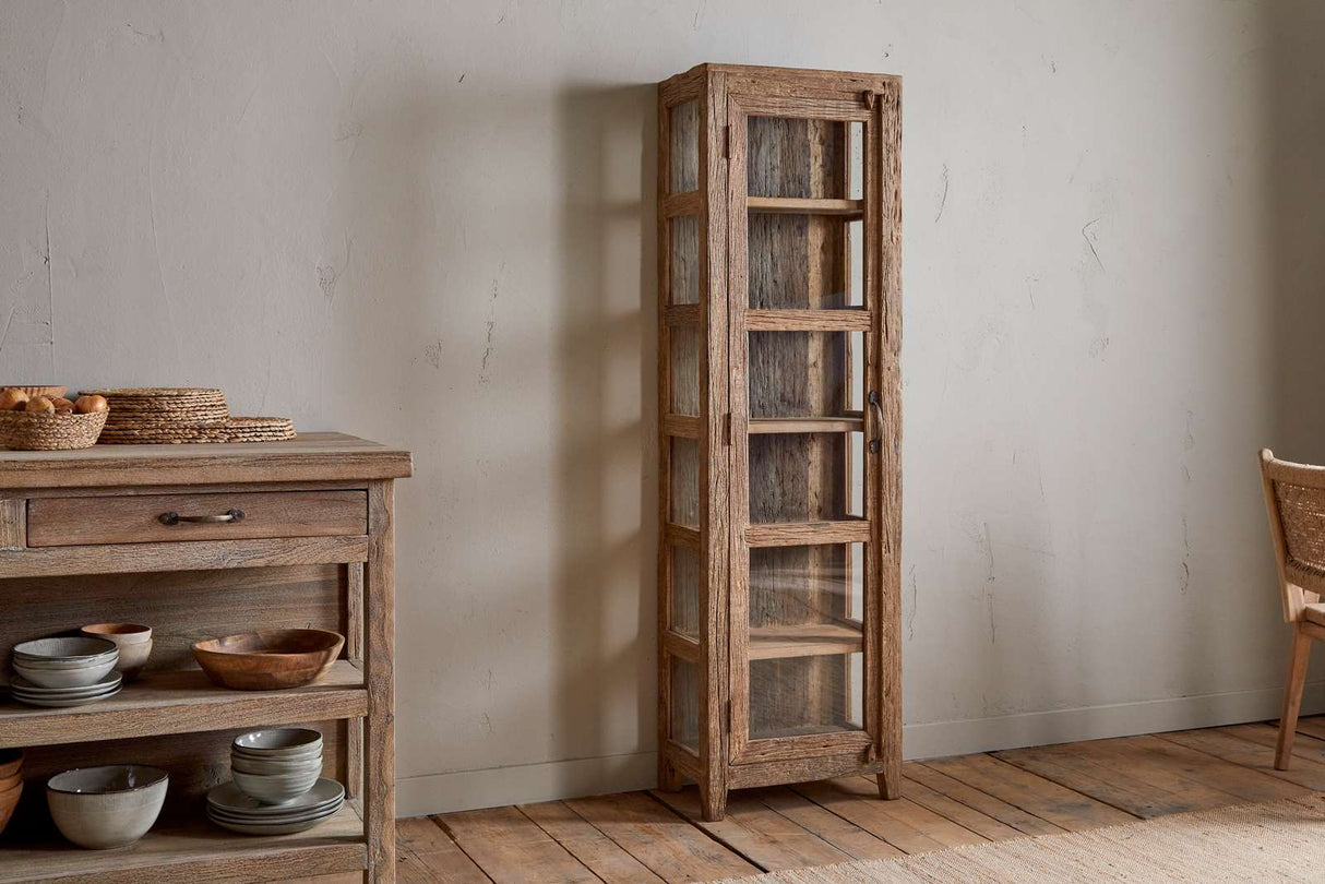 Nkuku Ibo Reclaimed Wood & Glass Cabinet Natural Tall