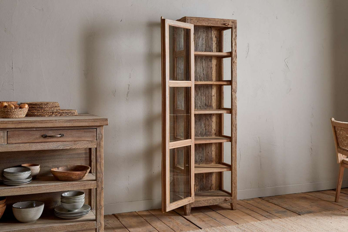 Nkuku Ibo Reclaimed Wood & Glass Cabinet Natural Tall
