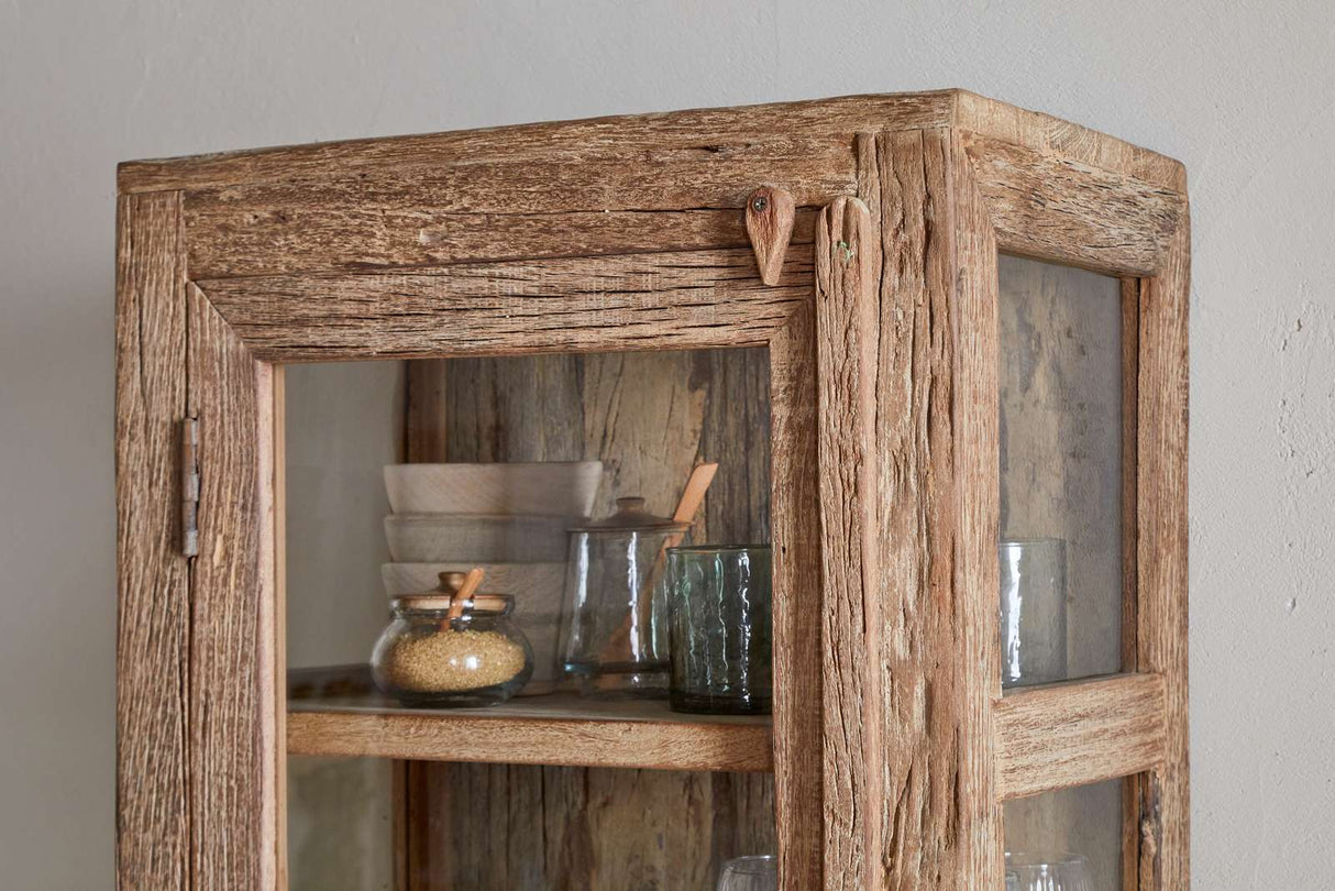 Nkuku Ibo Reclaimed Wood & Glass Cabinet Natural Tall
