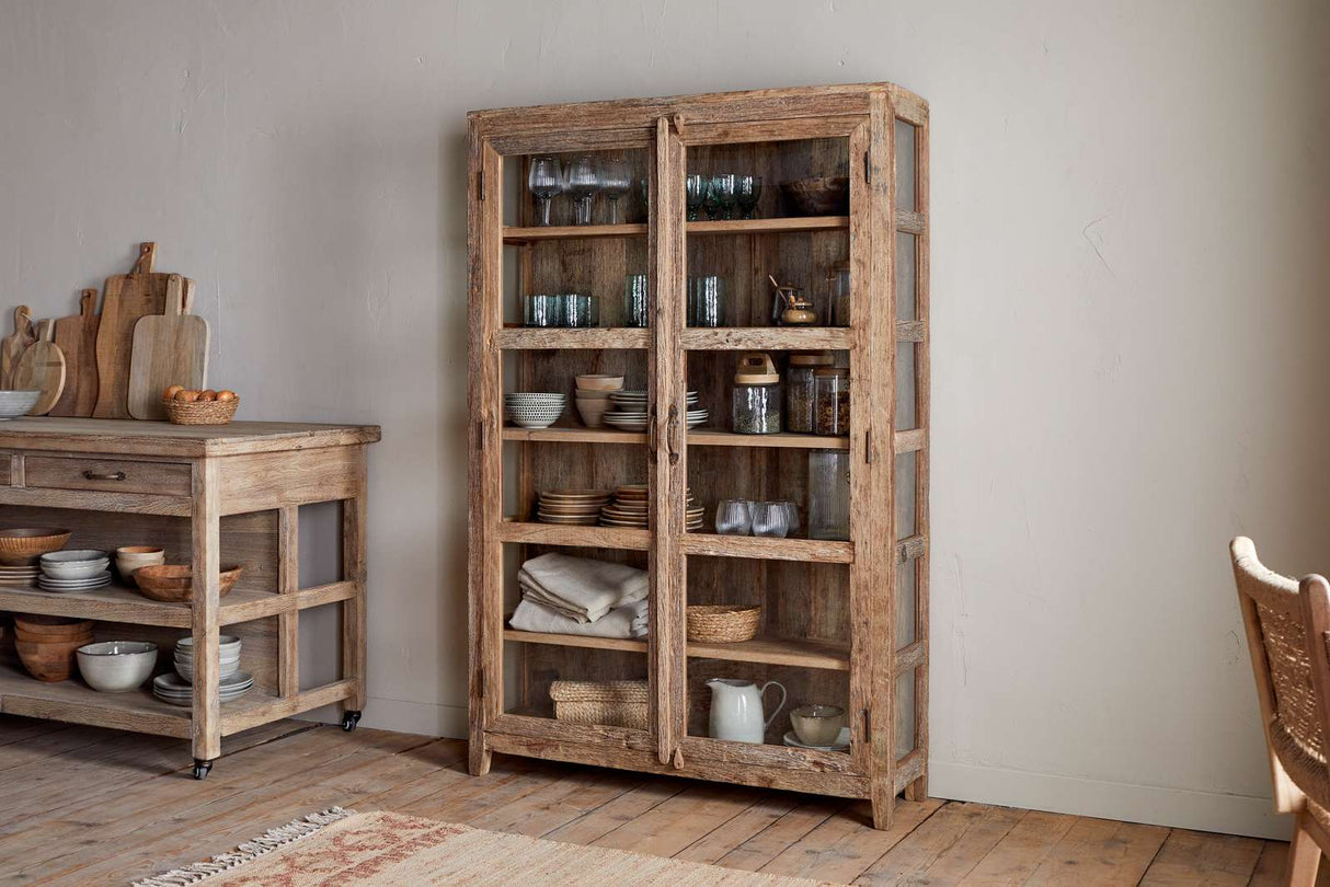 Nkuku Ibo Reclaimed Wood & Glass Cabinet Natural Wide