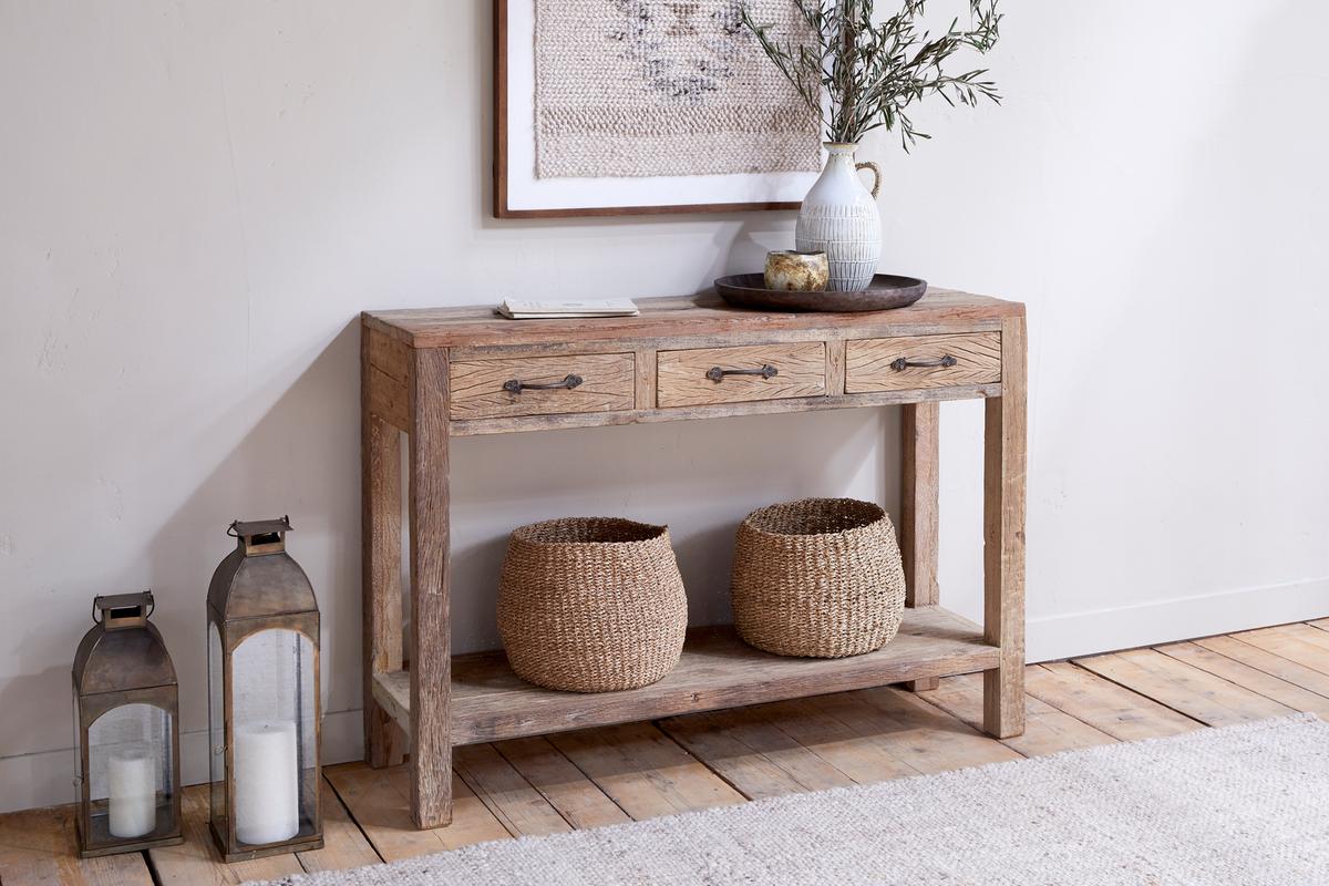 Nkuku Ibo Reclaimed Wood 3 Drawer Console Table Natural