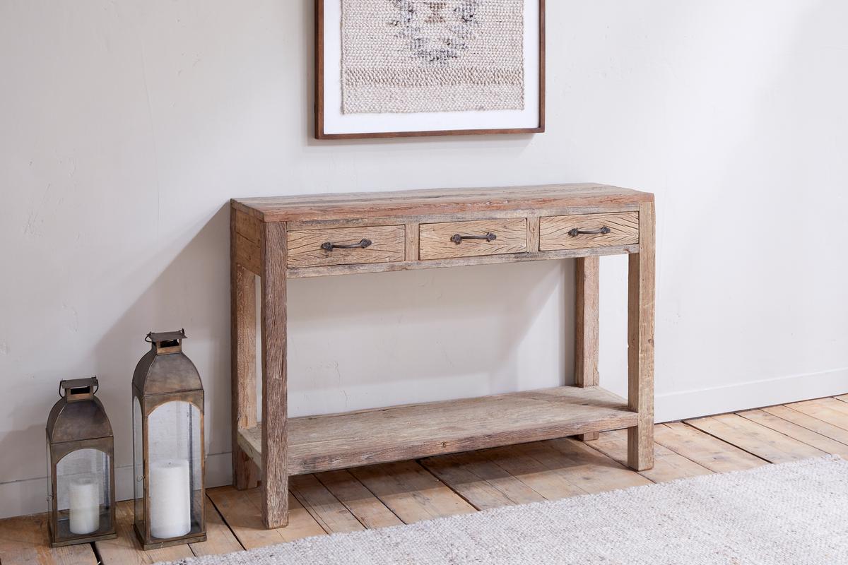 Nkuku Ibo Reclaimed Wood 3 Drawer Console Table Natural