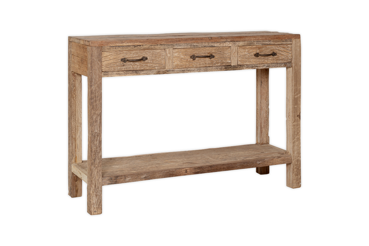 Nkuku Ibo Reclaimed Wood 3 Drawer Console Table Natural